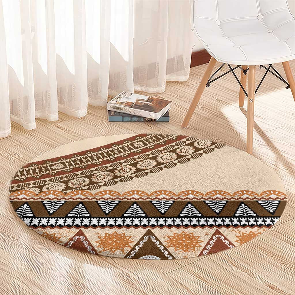 Bula Fiji Round Carpet 2025 Pasifika Traditional Fijian Masi LT14 - Polynesian Pride