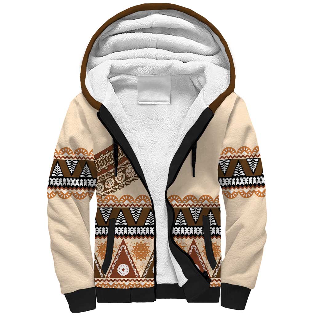 Bula Fiji Sherpa Hoodie 2025 Pasifika Traditional Fijian Masi LT14 Unisex Beige - Polynesian Pride