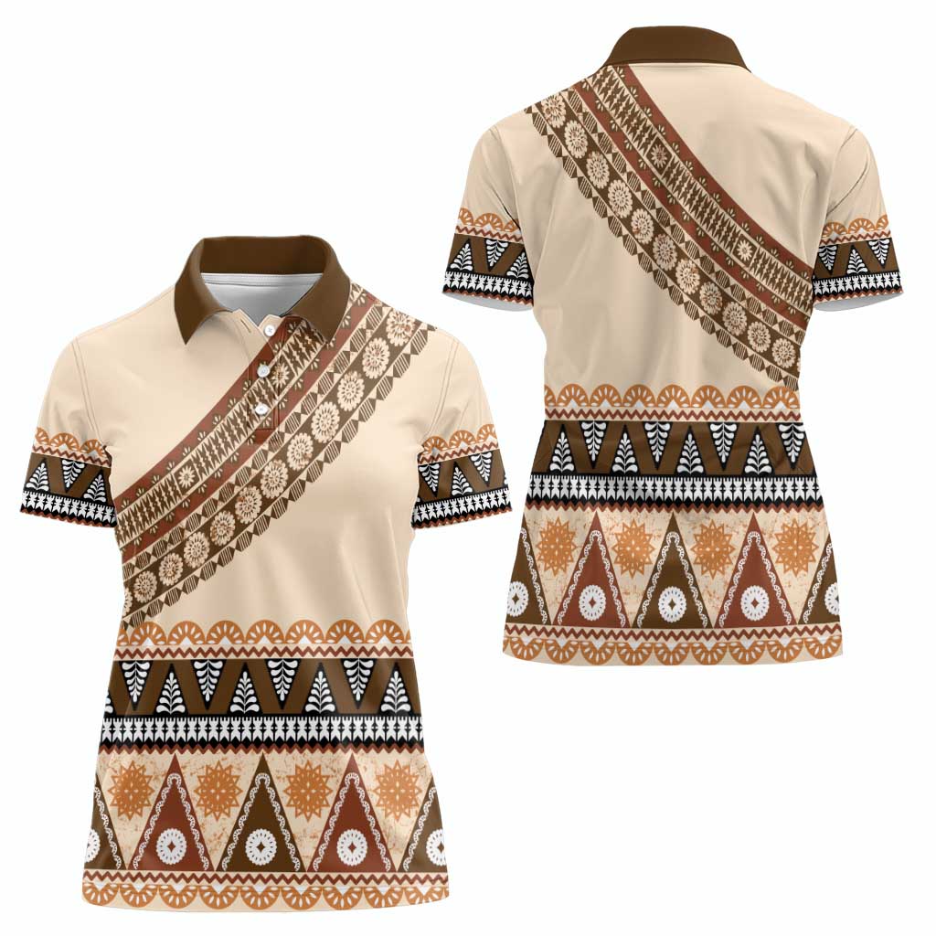 Bula Fiji Women Polo Shirt 2025 Pasifika Traditional Fijian Masi