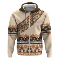 Bula Fiji Zip Hoodie 2025 Pasifika Traditional Fijian Masi LT14 Zip Hoodie Beige - Polynesian Pride