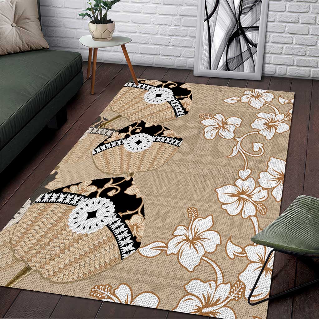 Bula Fiji Iri Buli Area Rug Woven Fan With Fijian Tapa LT14 Beige - Polynesian Pride