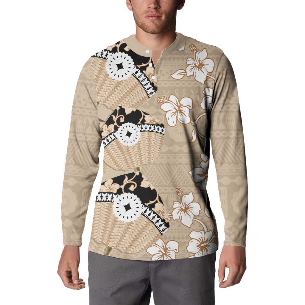 Bula Fiji Iri Buli Button Sweatshirt Woven Fan With Fijian Tapa