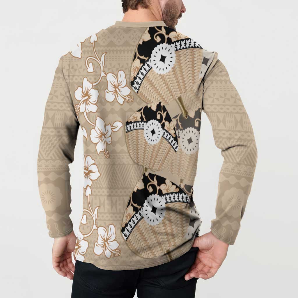 Bula Fiji Iri Buli Button Sweatshirt Woven Fan With Fijian Tapa