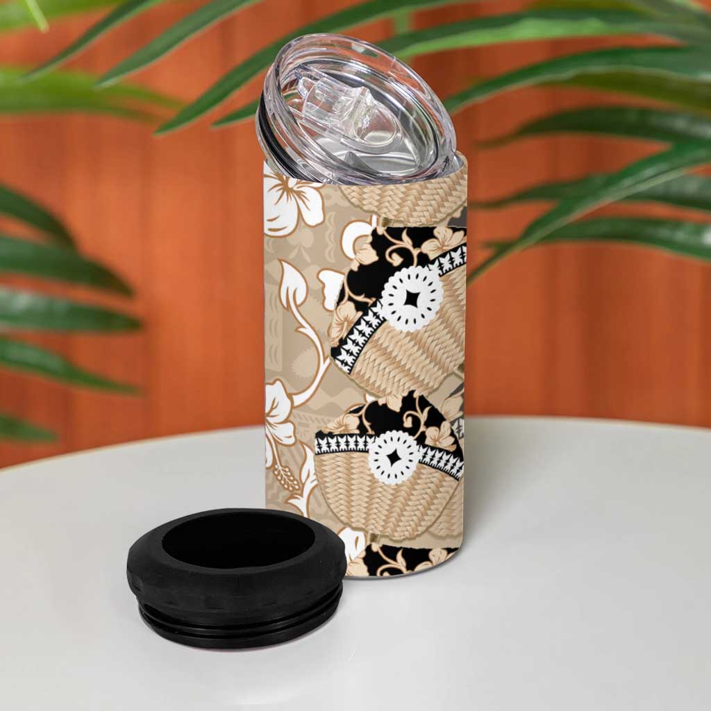 Bula Fiji Iri Buli 4 in 1 Can Cooler Tumbler Woven Fan With Fijian Tapa