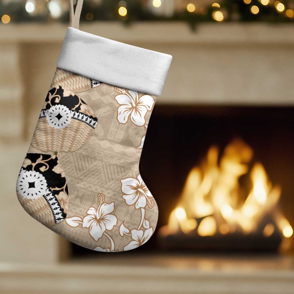 Bula Fiji Iri Buli Christmas Stocking Woven Fan With Fijian Tapa LT14 Set of 2 Beige - Polynesian Pride