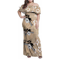 Bula Fiji Iri Buli Family Matching Off Shoulder Maxi Dress and Hawaiian Shirt Woven Fan With Fijian Tapa