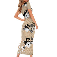 Bula Fiji Iri Buli Family Matching Short Sleeve Bodycon Dress and Hawaiian Shirt Woven Fan With Fijian Tapa