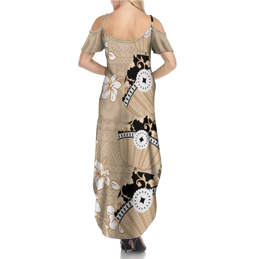 Bula Fiji Iri Buli Family Matching Summer Maxi Dress and Hawaiian Shirt Woven Fan With Fijian Tapa