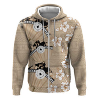 Bula Fiji Iri Buli Hoodie Woven Fan With Fijian Tapa LT14 Zip Hoodie Beige - Polynesian Pride