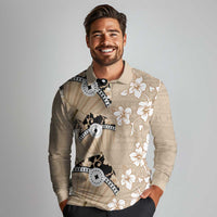 Bula Fiji Iri Buli Long Sleeve Polo Shirt Woven Fan With Fijian Tapa
