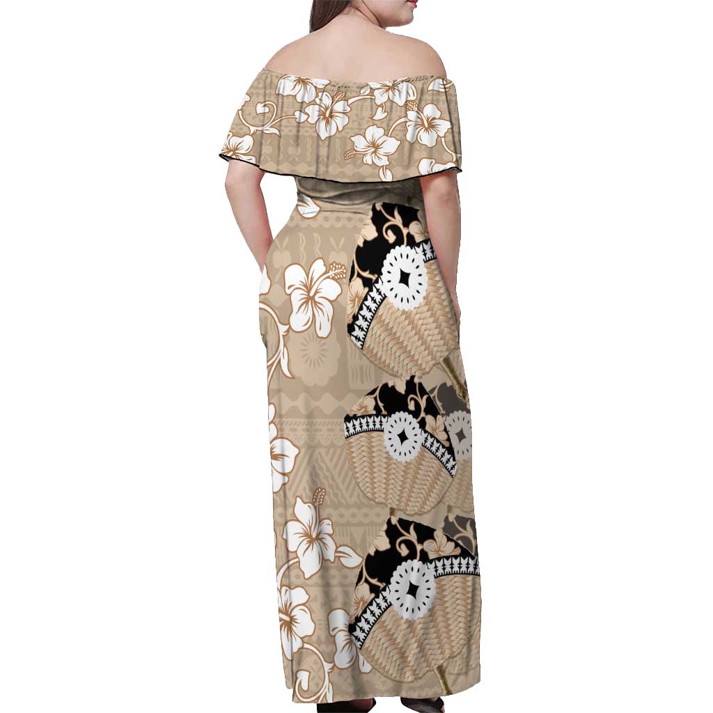 Bula Fiji Iri Buli Off Shoulder Maxi Dress Woven Fan With Fijian Tapa