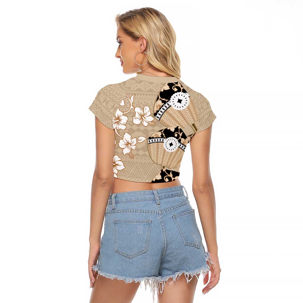 Bula Fiji Iri Buli Raglan Cropped T Shirt Woven Fan With Fijian Tapa