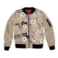 Bula Fiji Iri Buli Sleeve Zip Bomber Jacket Woven Fan With Fijian Tapa