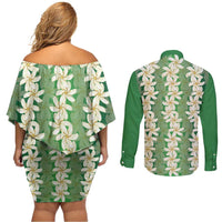Ia Orana Tahiti Tiare Maori Seamless Style Couples Matching Off Shoulder Short Dress and Long Sleeve Button Shirt LT14 - Polynesian Pride