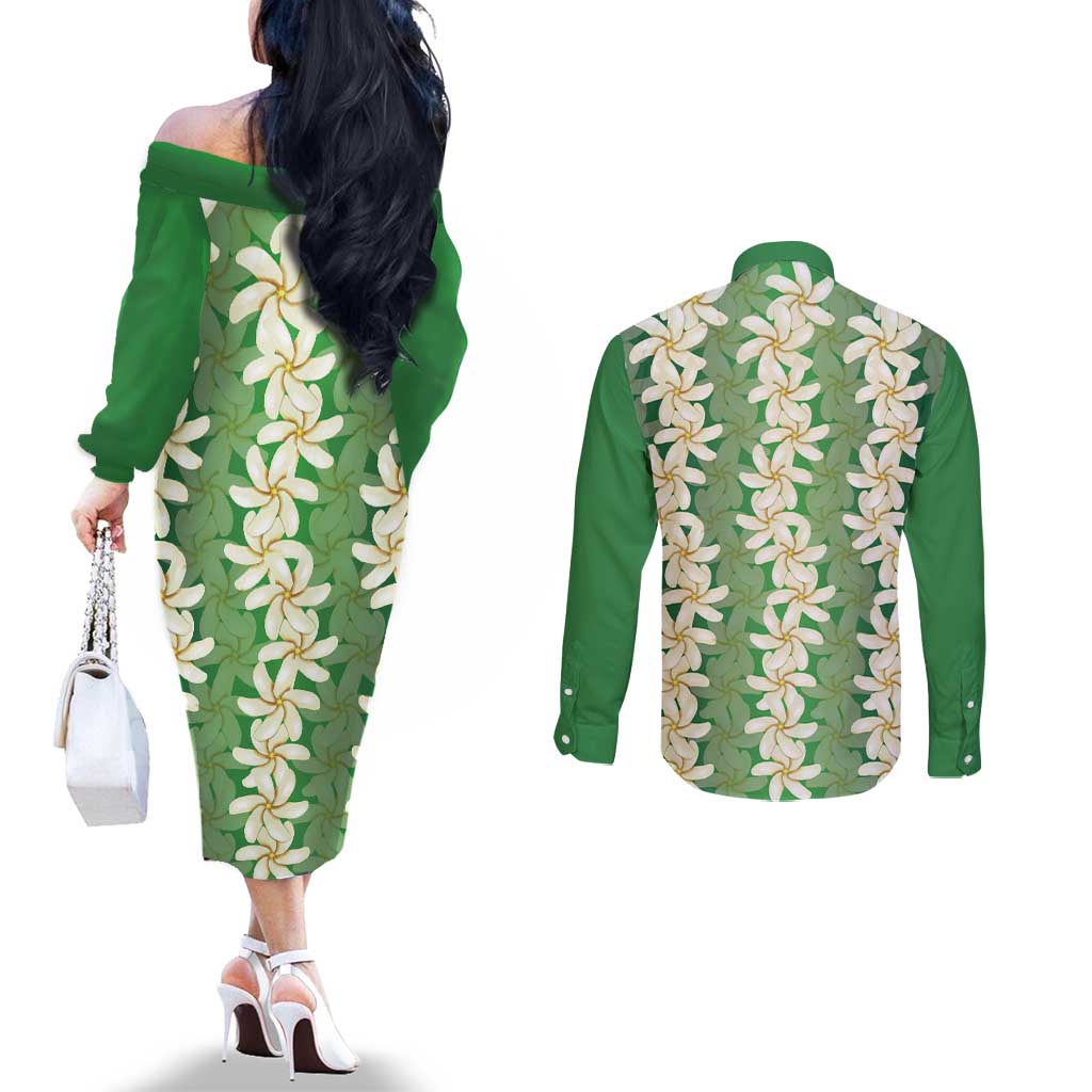 Ia Orana Tahiti Tiare Maori Seamless Style Couples Matching Off The Shoulder Long Sleeve Dress and Long Sleeve Button Shirt