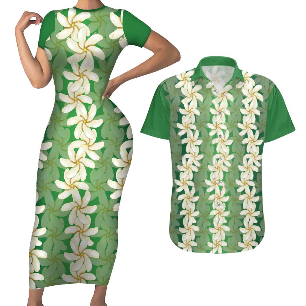Ia Orana Tahiti Tiare Maori Seamless Style Couples Matching Short Sleeve Bodycon Dress and Hawaiian Shirt LT14 Green - Polynesian Pride