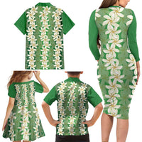 Ia Orana Tahiti Tiare Maori Seamless Style Family Matching Long Sleeve Bodycon Dress and Hawaiian Shirt LT14 - Polynesian Pride
