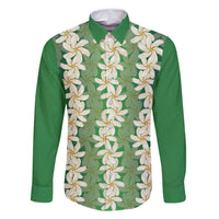 Ia Orana Tahiti Tiare Maori Seamless Style Family Matching Off Shoulder Short Dress and Hawaiian Shirt LT14 Dad's Shirt - Long Sleeve Green - Polynesian Pride