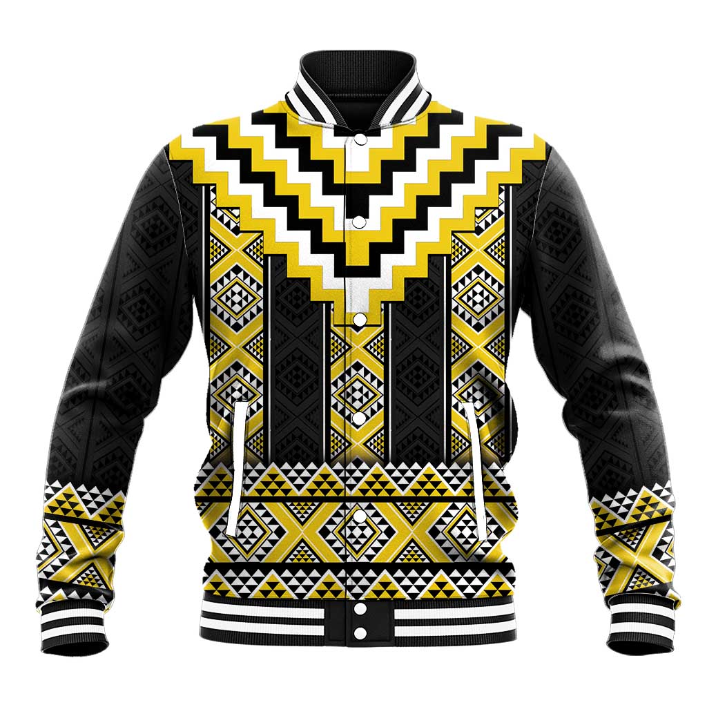 Yellow Taniko Aotearoa Baseball Jacket Niho Taniwha Mix Poutama LT14 Unisex Yellow - Polynesian Pride