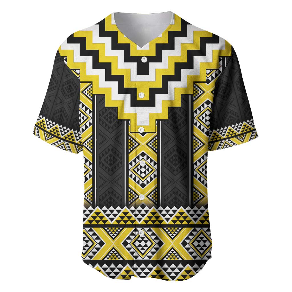 Yellow Taniko Aotearoa Baseball Jersey Niho Taniwha Mix Poutama LT14 Yellow - Polynesian Pride