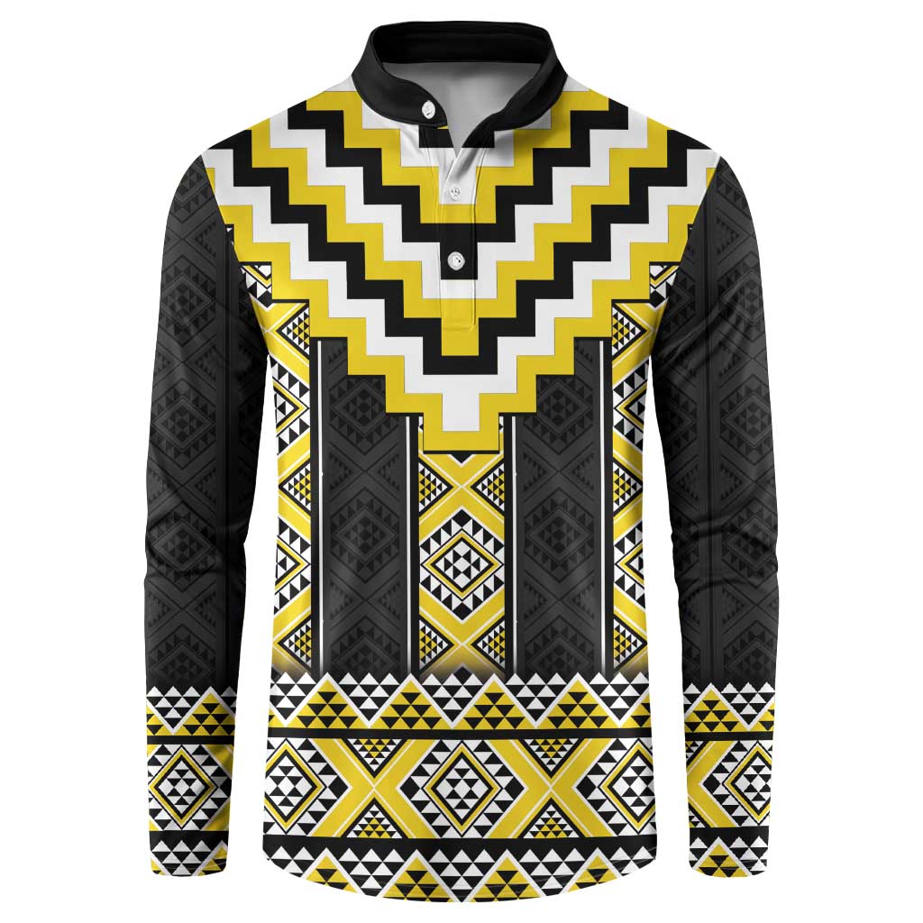 Yellow Taniko Aotearoa Button Sweatshirt Niho Taniwha Mix Poutama LT14 Yellow - Polynesian Pride