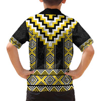 Yellow Taniko Aotearoa Family Matching Short Sleeve Bodycon Dress and Hawaiian Shirt Niho Taniwha Mix Poutama LT14 - Polynesian Pride