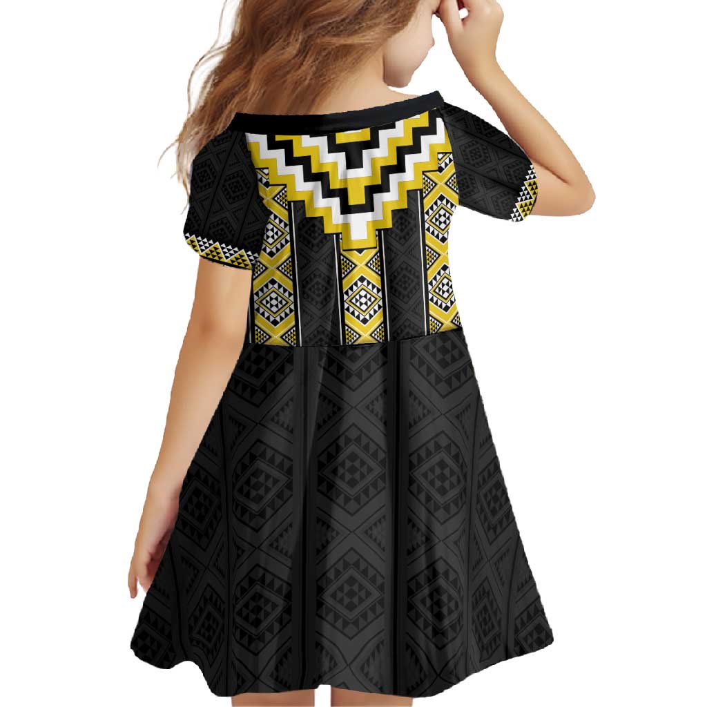 Yellow Taniko Aotearoa Family Matching Short Sleeve Bodycon Dress and Hawaiian Shirt Niho Taniwha Mix Poutama LT14 - Polynesian Pride
