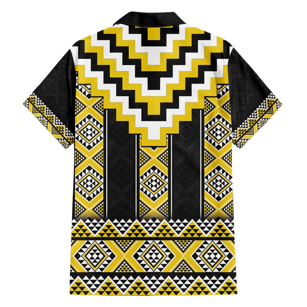 Yellow Taniko Aotearoa Family Matching Short Sleeve Bodycon Dress and Hawaiian Shirt Niho Taniwha Mix Poutama LT14 - Polynesian Pride