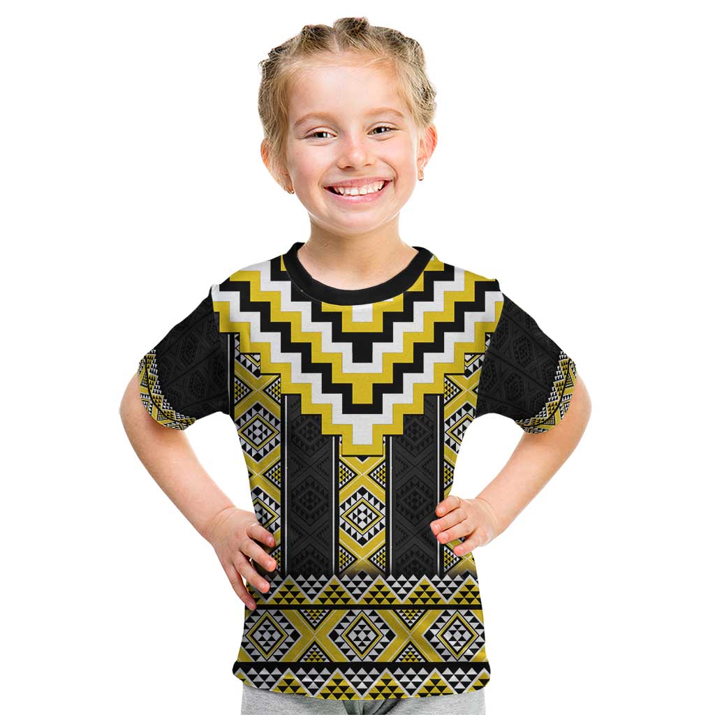 Yellow Taniko Aotearoa Kid T Shirt Niho Taniwha Mix Poutama LT14 Yellow - Polynesian Pride