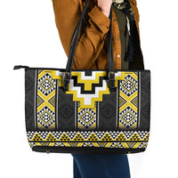 Yellow Taniko Aotearoa Leather Tote Bag Niho Taniwha Mix Poutama LT14 - Polynesian Pride