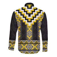 Yellow Taniko Aotearoa Long Sleeve Button Shirt Niho Taniwha Mix Poutama