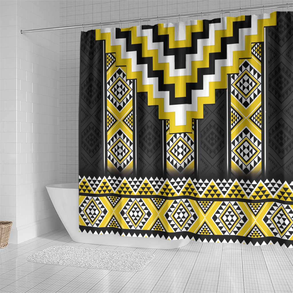 Yellow Taniko Aotearoa Shower Curtain Niho Taniwha Mix Poutama LT14 - Polynesian Pride