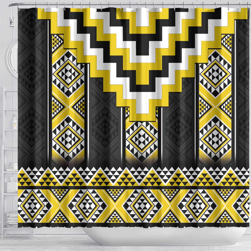 Yellow Taniko Aotearoa Shower Curtain Niho Taniwha Mix Poutama LT14 - Polynesian Pride