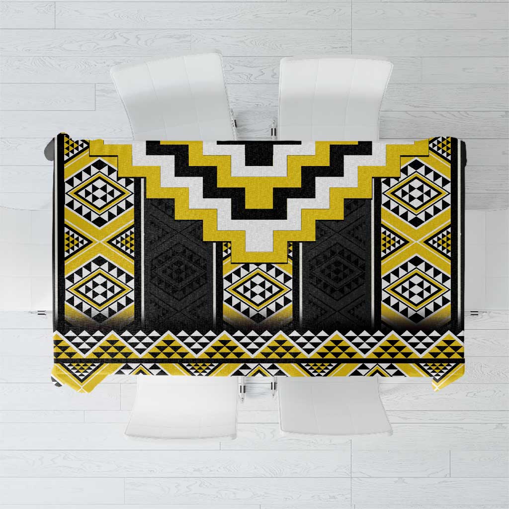 Yellow Taniko Aotearoa Tablecloth Niho Taniwha Mix Poutama LT14 Yellow - Polynesian Pride