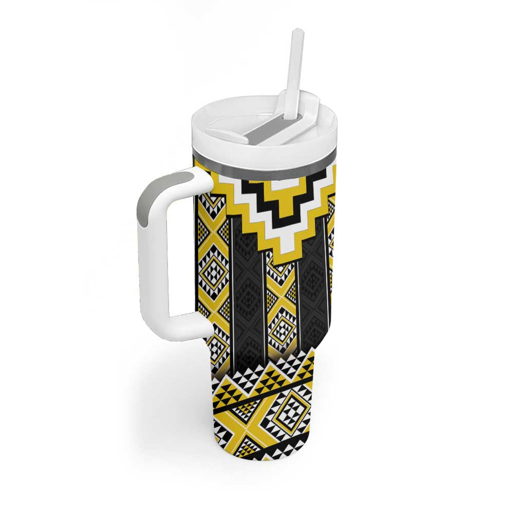 Yellow Taniko Aotearoa Tumbler With Handle Niho Taniwha Mix Poutama LT14 - Polynesian Pride