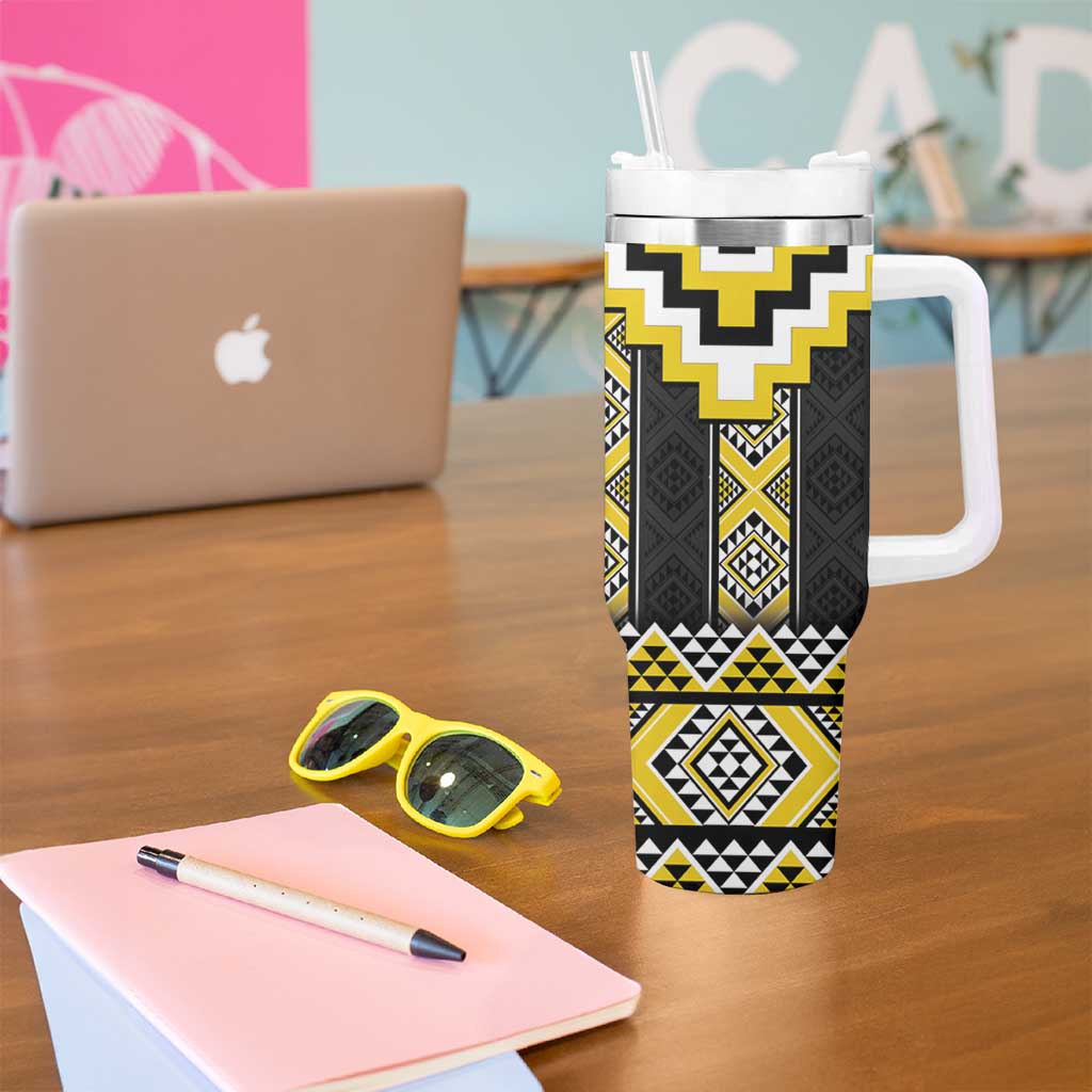 Yellow Taniko Aotearoa Tumbler With Handle Niho Taniwha Mix Poutama LT14 - Polynesian Pride