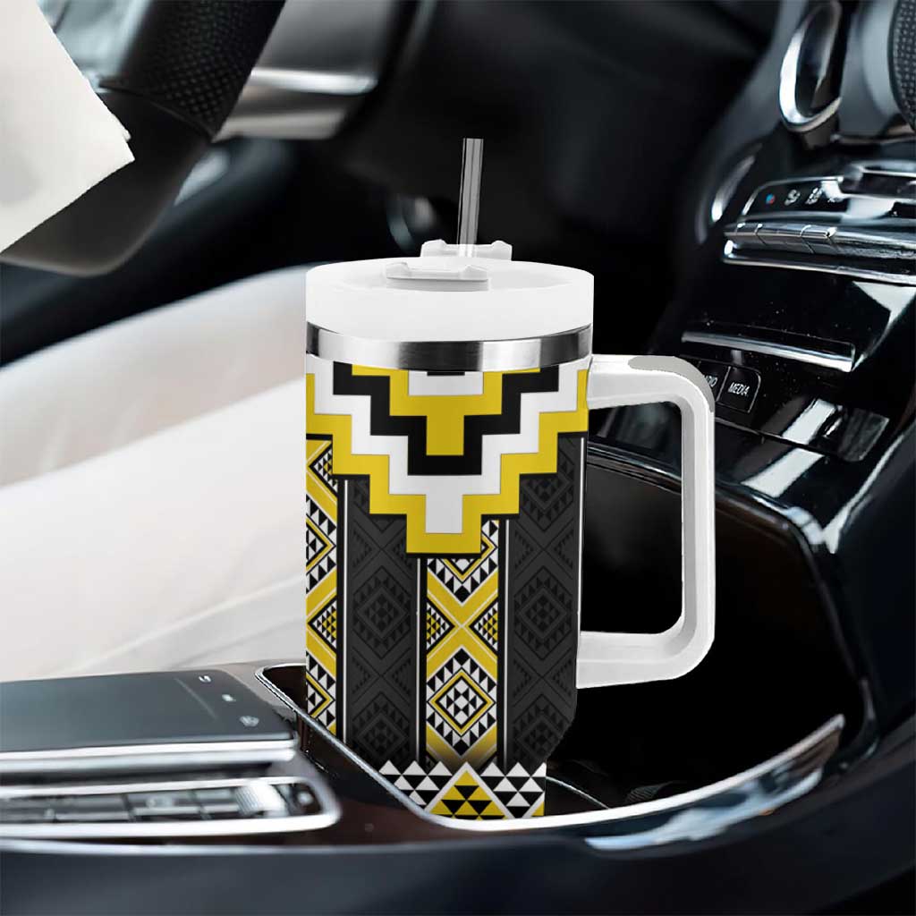Yellow Taniko Aotearoa Tumbler With Handle Niho Taniwha Mix Poutama LT14 - Polynesian Pride