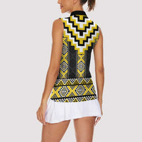 Yellow Taniko Aotearoa Women Sleeveless Polo Shirt Niho Taniwha Mix Poutama LT14 - Polynesian Pride