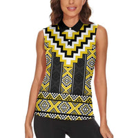 Yellow Taniko Aotearoa Women Sleeveless Polo Shirt Niho Taniwha Mix Poutama LT14 - Polynesian Pride