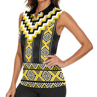 Yellow Taniko Aotearoa Women Sleeveless Polo Shirt Niho Taniwha Mix Poutama LT14 - Polynesian Pride