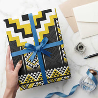 Yellow Taniko Aotearoa Wrapping Paper Niho Taniwha Mix Poutama - Polynesian Pride