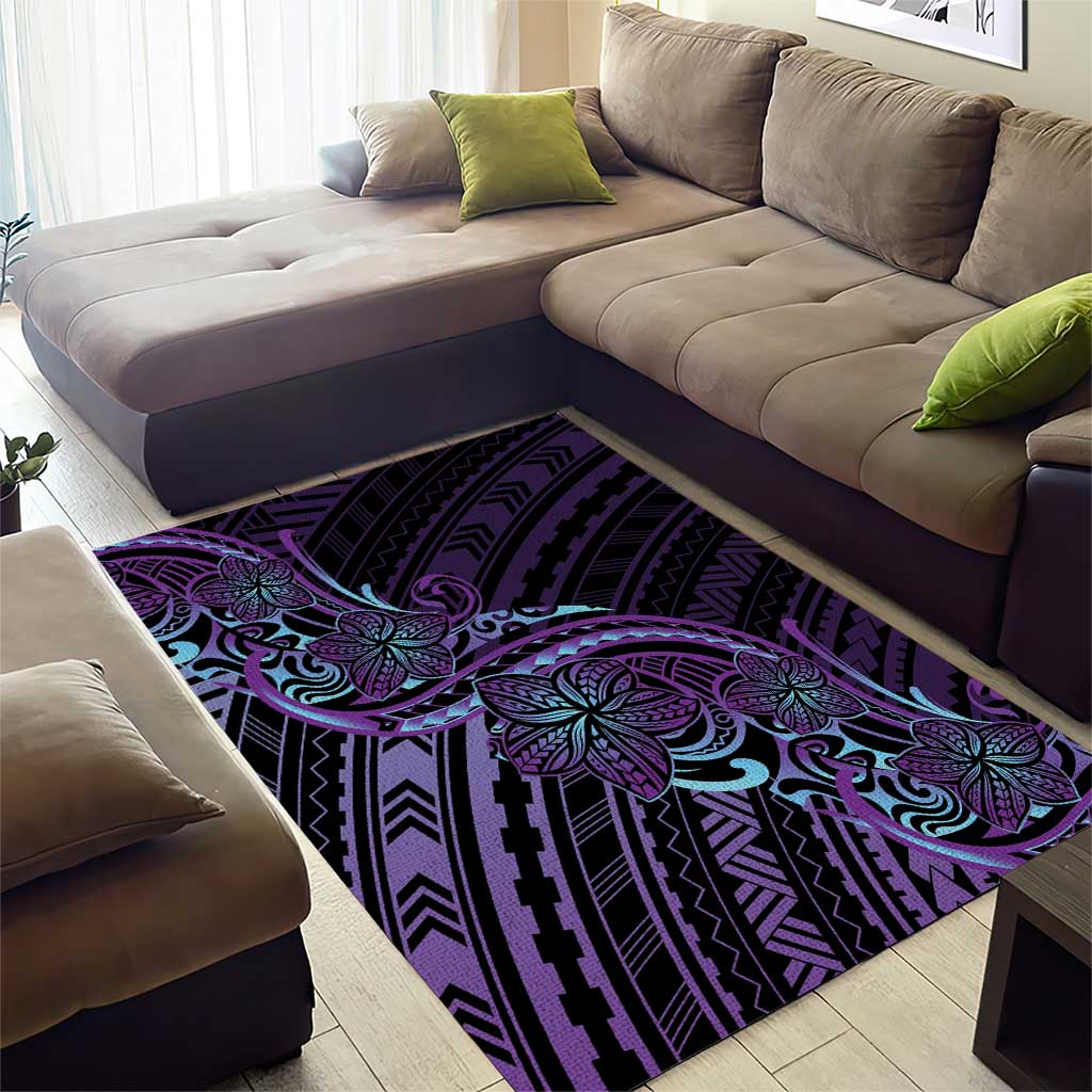 Teal Purple Polynesia Plumeria Tattoo Area Rug LT14 - Polynesian Pride