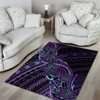 Teal Purple Polynesia Plumeria Tattoo Area Rug LT14 - Polynesian Pride