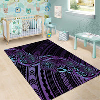Teal Purple Polynesia Plumeria Tattoo Area Rug LT14 - Polynesian Pride