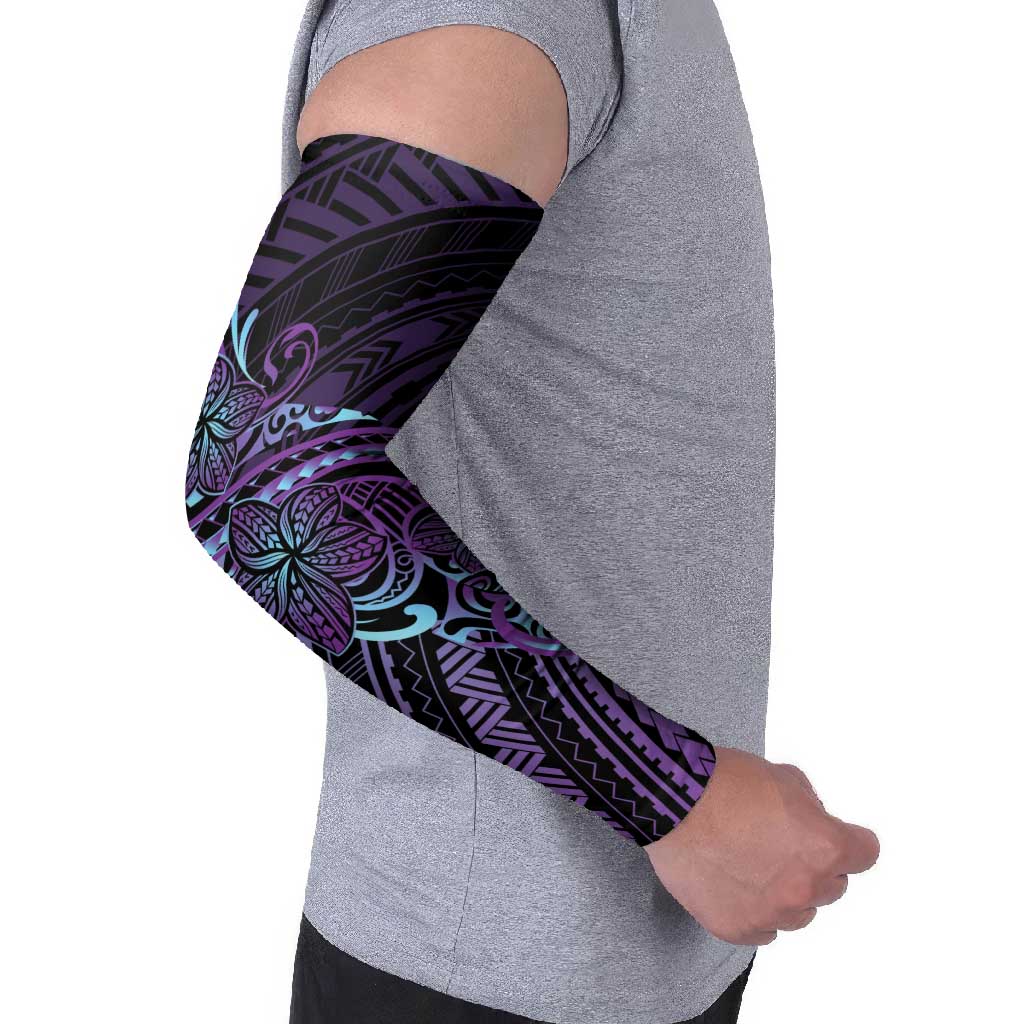 Teal Purple Polynesia Plumeria Tattoo Arm Sleeves