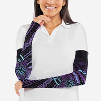Teal Purple Polynesia Plumeria Tattoo Arm Sleeves