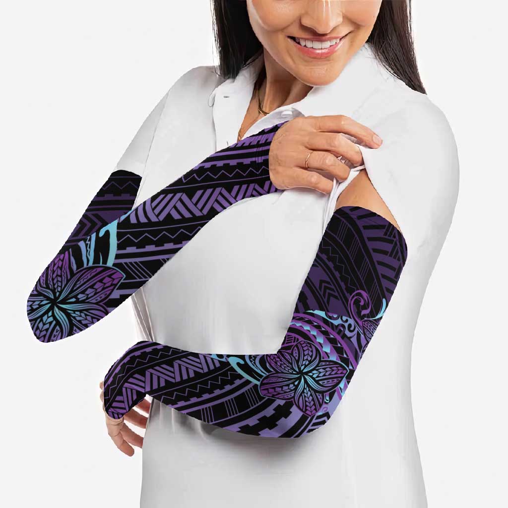 Teal Purple Polynesia Plumeria Tattoo Arm Sleeves