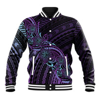 Teal Purple Polynesia Plumeria Tattoo Baseball Jacket