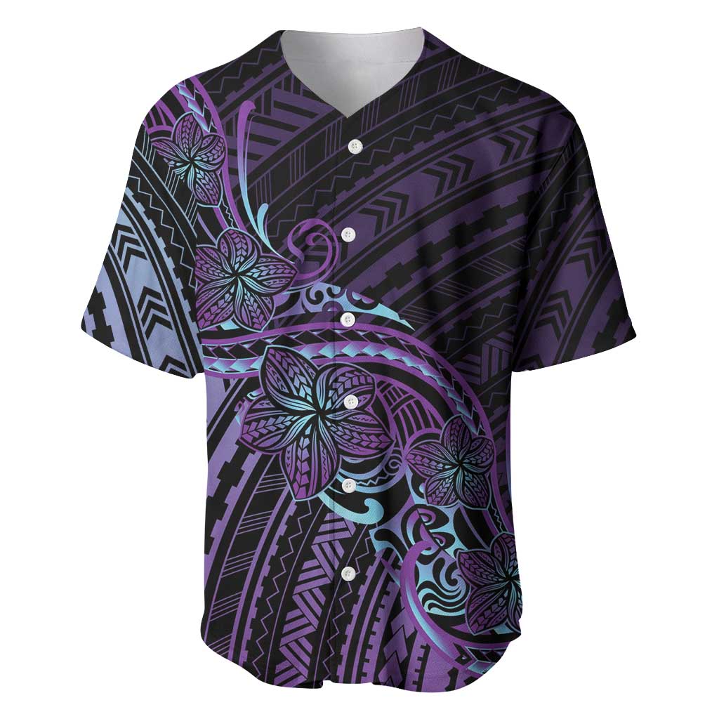 Teal Purple Polynesia Plumeria Tattoo Baseball Jersey