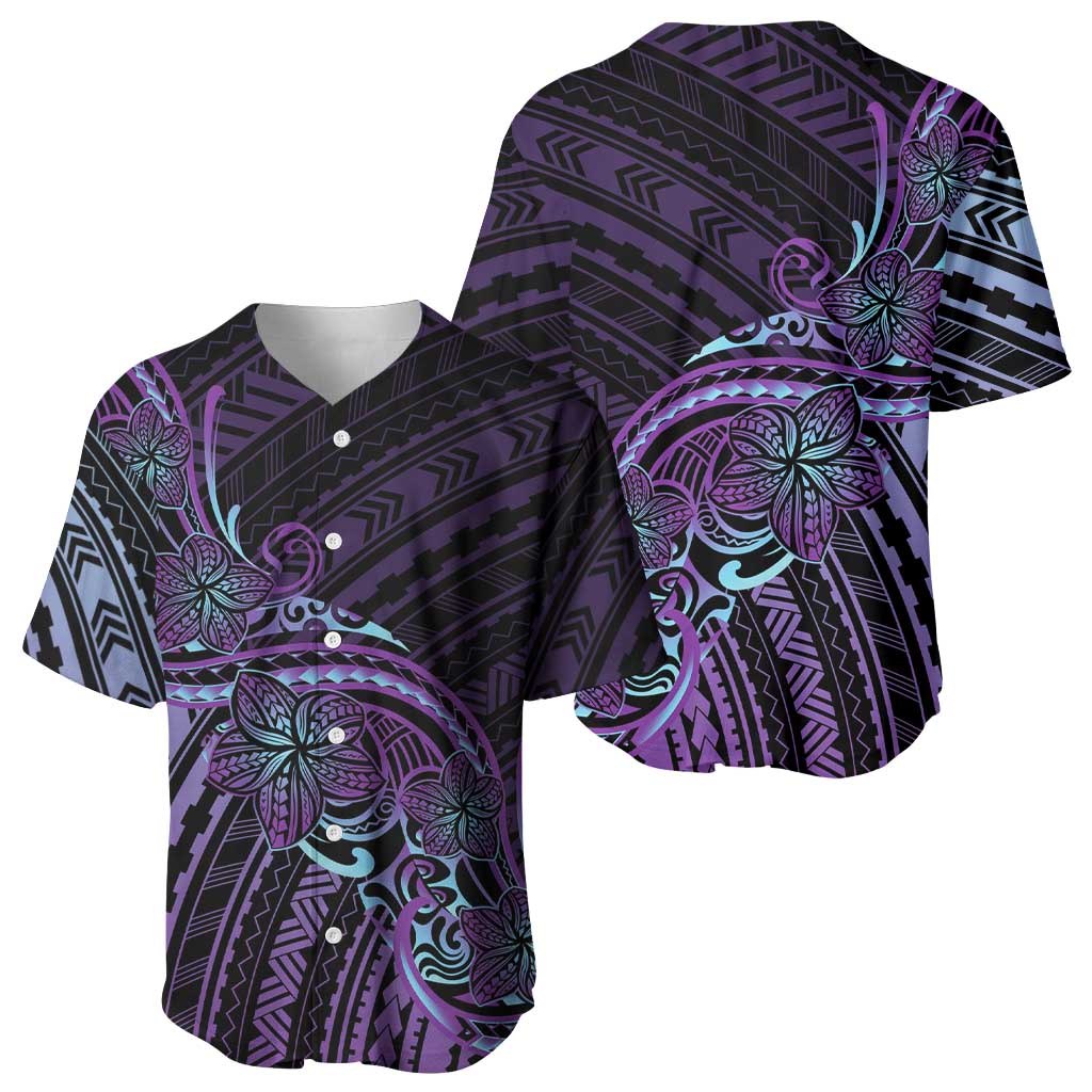 Teal Purple Polynesia Plumeria Tattoo Baseball Jersey